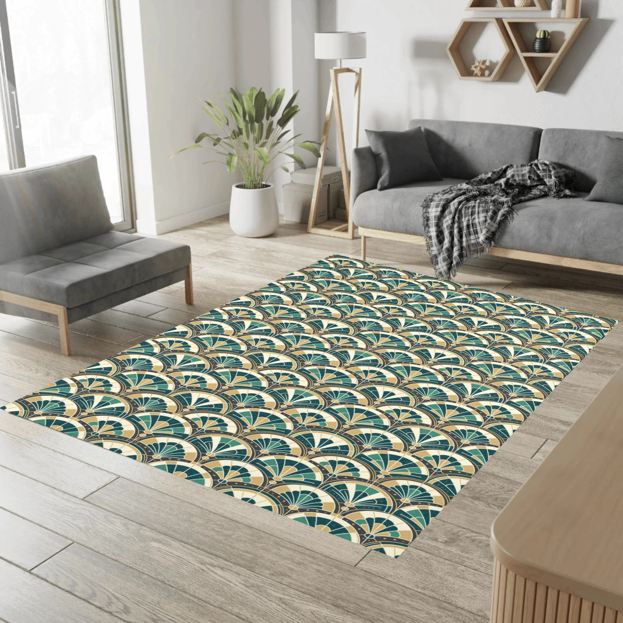 Art Deco Peacock Inspired Area Rug