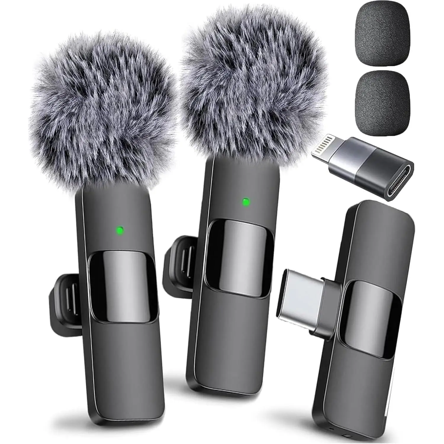 Wireless Microphone for iPhone, iPad, Android, Lavalier Microphone for Video Recording - 2 Pack iPhone Mic Crystal Clear Recording with USB-C for Podcast, ASMR