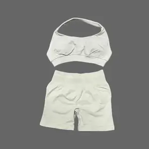 [With Logo] DFYNE High Stretch Yoga Outfit, Seamless Open Back Yoga Set, Halter Tank Top Sports Tracksuit for Women