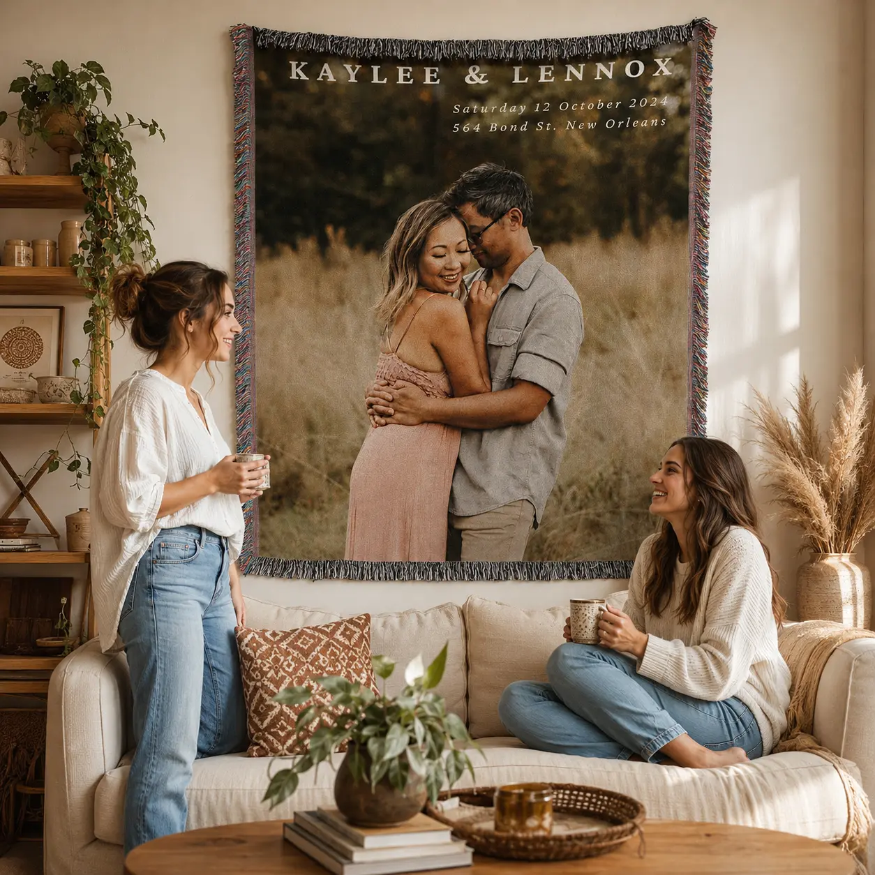 Custom Image Woven Tapestry Throw Blanket - Cotton Home Supplies, Personalized Anniversary Gift for Couples, Bedroom Accent, Friends' Keepsake, Wall Hanging Backdrop