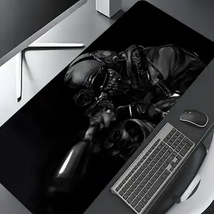 Dark Tactical Soldier Skull Design Large Gaming Mouse Pad,Aesthetic Desktop Drotection Pad,Washable Rubber Pad Non-Slip Lock Edge Multi-Size Mouse Pad Suitable For Home Office,Good Gift for Family and friends