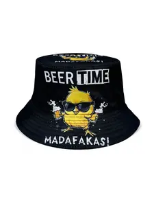 Beer Duck 3D Graphic Fisherman's Hat, Double sided Foldable Lightweight Cartoon Duck Design with Glasses, unisex Casual Sunscreen Sun Protection Hat Suitable for Beach and Festival Use