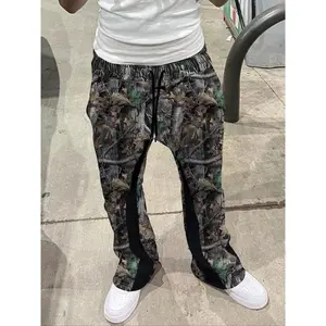 Trendy digital-print relaxed-fit micro-flare sweatpants for youth, stylish casual pants for young men and women, versatile everyday wear