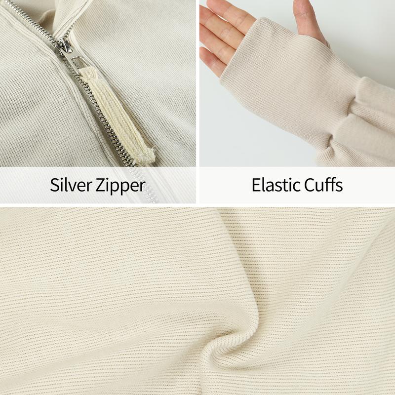 Arssm Cropped Hoodie Double Zipper Workout Jacket With Thumb Holes | Women's Stylish Athletic Crop Top Fabric Womenswear Ziphoodies