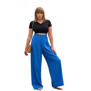2026 Women's Pleated Elastic Waist Loose Long Pants European American Cross-border Comfortable Wide-leg Casual Trousers for Commuting