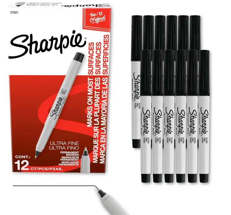 Sharpie Permanent Markers, Ultra Fine Tip, Black, 12 Count - Quick Drying, Fade Resistant