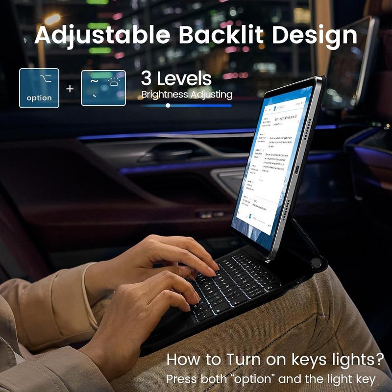 jibrea lg magic Keyboard Case for iPad Pro 11(1st, 2nd, 3rd, 4th gen) ” & iPad Air 10.9”/11” (M3/M2), Magnetic with Backlit, Trackpad & Shortcut Keys – Black/White color change backlight Tablet Adjustable Wireless Device wake function teclado