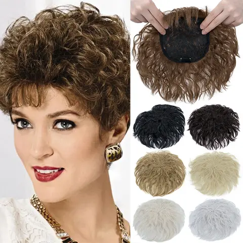 13*13cm Hair Topper Short Corn Wave Seamless Breathable Clip On Topper with Bangs Curly Hair Style Synthetic Hairpiece For Thinning Hair Wiglets