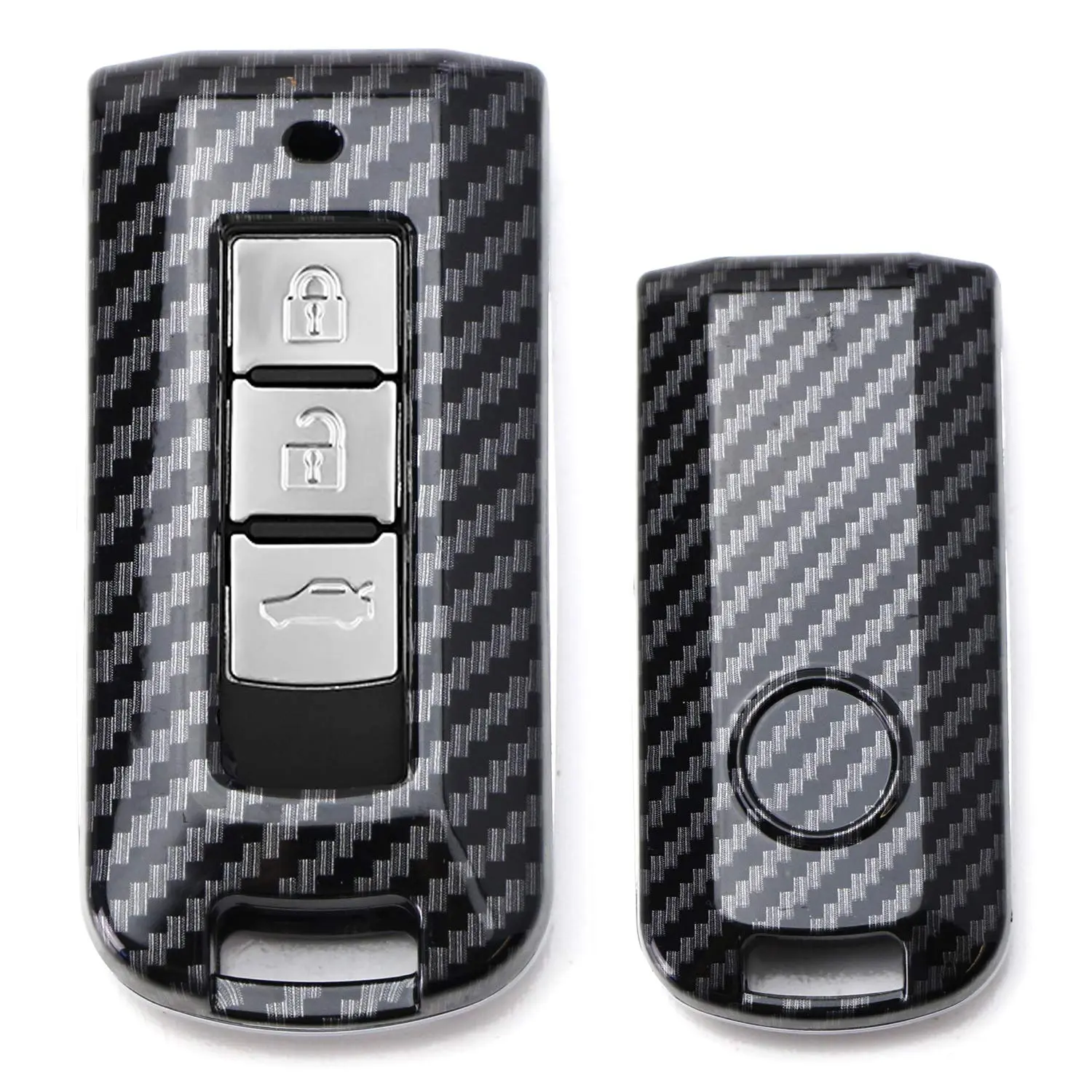iJDMTOY Glossy Black Carbon Fiber Pattern Exact Fit Key Fob Shell Cover For Mitsubishi Lancer Evolution or Outlander 3/4-Button Smart Key