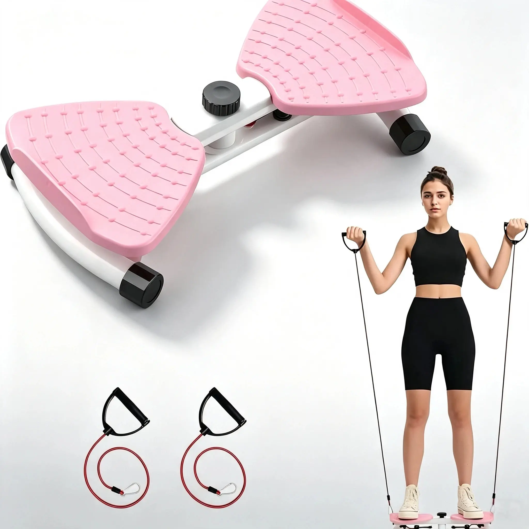 Adjustable Mini Waist‑Twist Stepper with Resistance Pull Ropes, Compact Quiet Home Workout Stepper Machine, Indoor Fitness Equipment for Full‑Body Exercise, Glute and Leg Muscle Training
