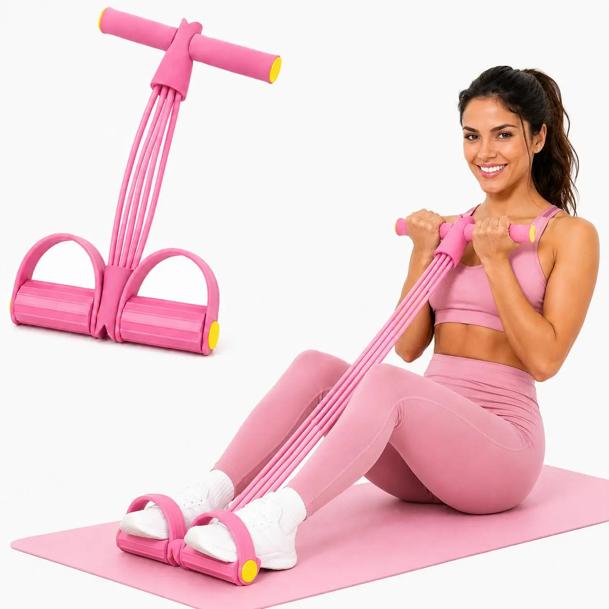 6-Strand Heavy Duty Abdominal Crunch Fitness Equipment – Leg & Core Workout, Sit-Up Assist, Home Gym Exercise, Non-Slip Foot Pedal & Resistance Bands (Portable)