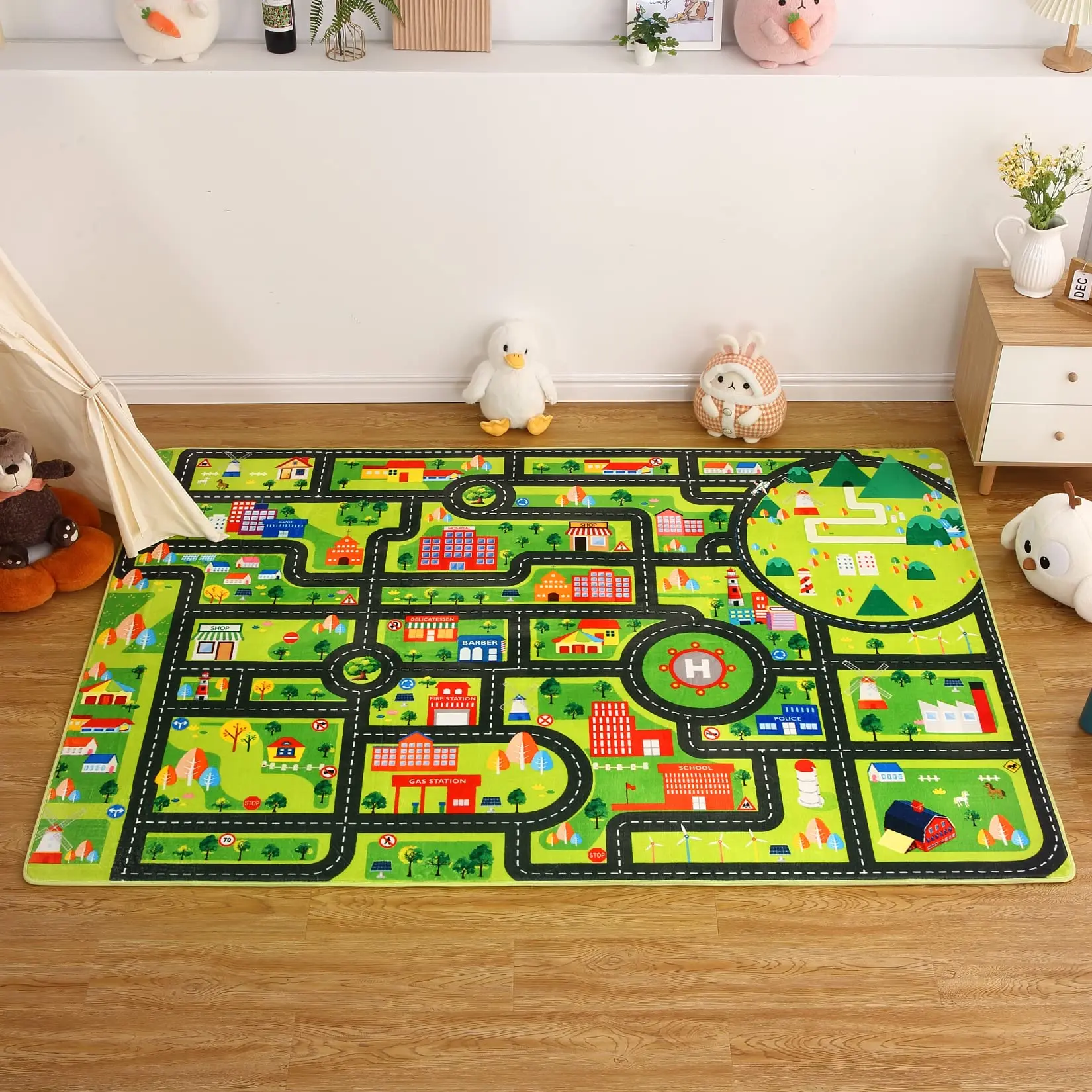 Garvee Large Educational Rug Carpet, 8' x 10', Black - Playmat Featuring Road and Traffic Design for Classroom, Bedroom, Nursery, and Playroom Use