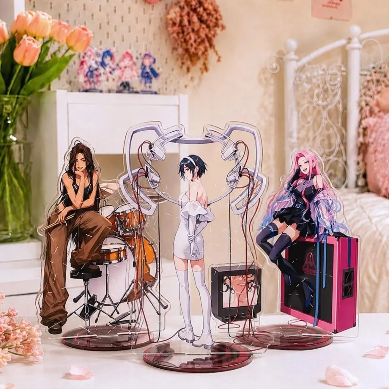 Anime Music Stage Acrylic Standee 16cm, Multiple Character Styles, Band Performance Desk Decor, Music Lover Gift