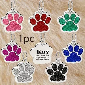 Sparkling Paw Print Dog Tag – Custom Glitter Pet ID Tag with Personalized Engraving Keep Your Fur Baby Safe & Stylish: Custom Glitter Paw Pet ID Tag Anti-Lost Custom Dog Tag – Glitter Paw Print Pet ID with Name & Phone