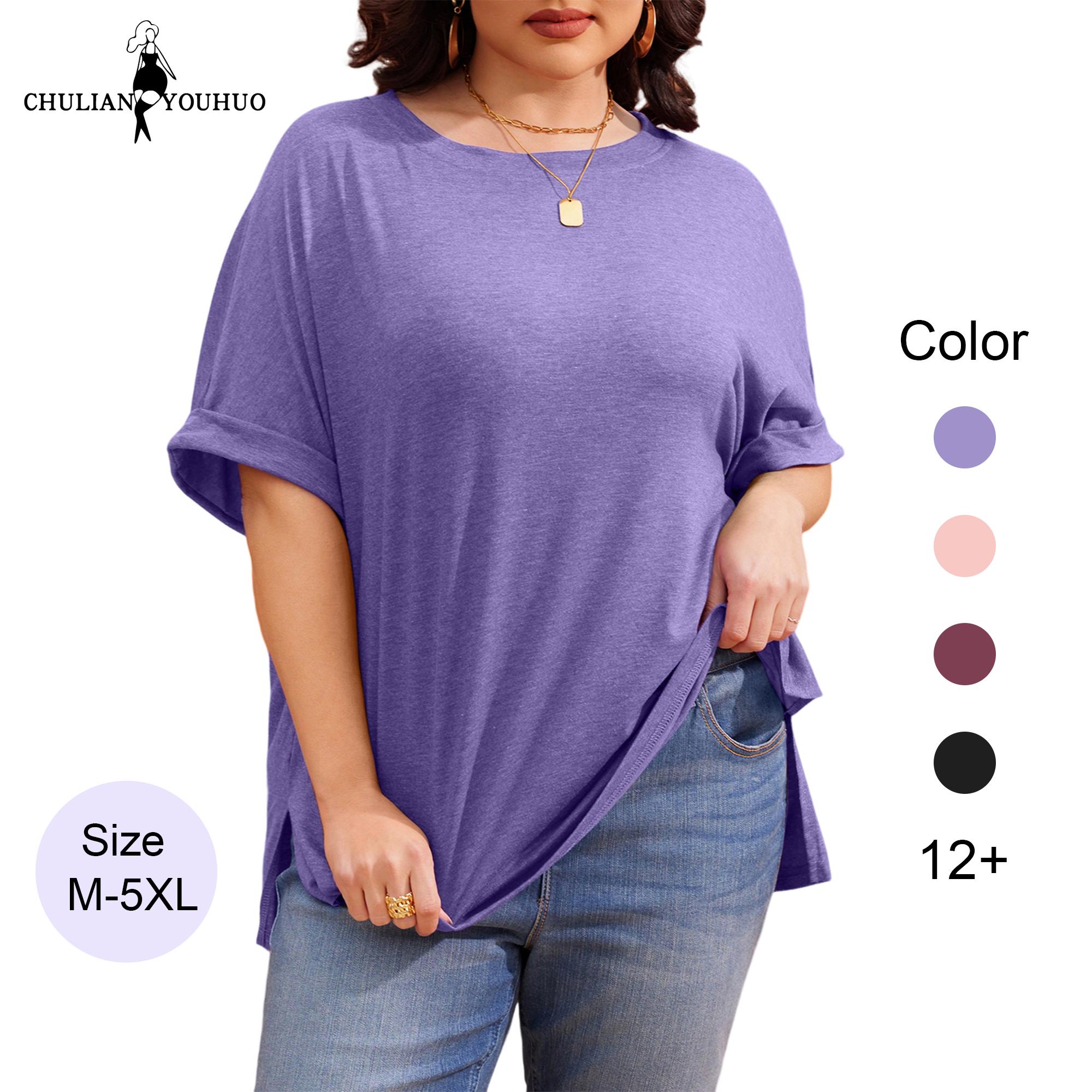 Chulianyouhuo 2026 Women's Plus Size Top Oversized Half Sleeve Round Neck Rolled up Sleeve T-shirt Loose fit T-shirt Sum