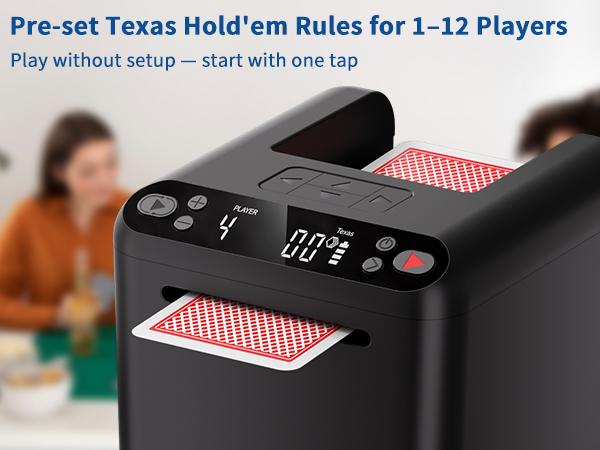 Automatic Card Dealer Machine - 4 Optional Drawing Remotes, Rechargeable for 3 Decks, 1-12 Players, Adjustable Dealing Distance, Quiet 360° & 180° Rotation, Compatible with Poker, UNO, Bridge, Blackjack & More