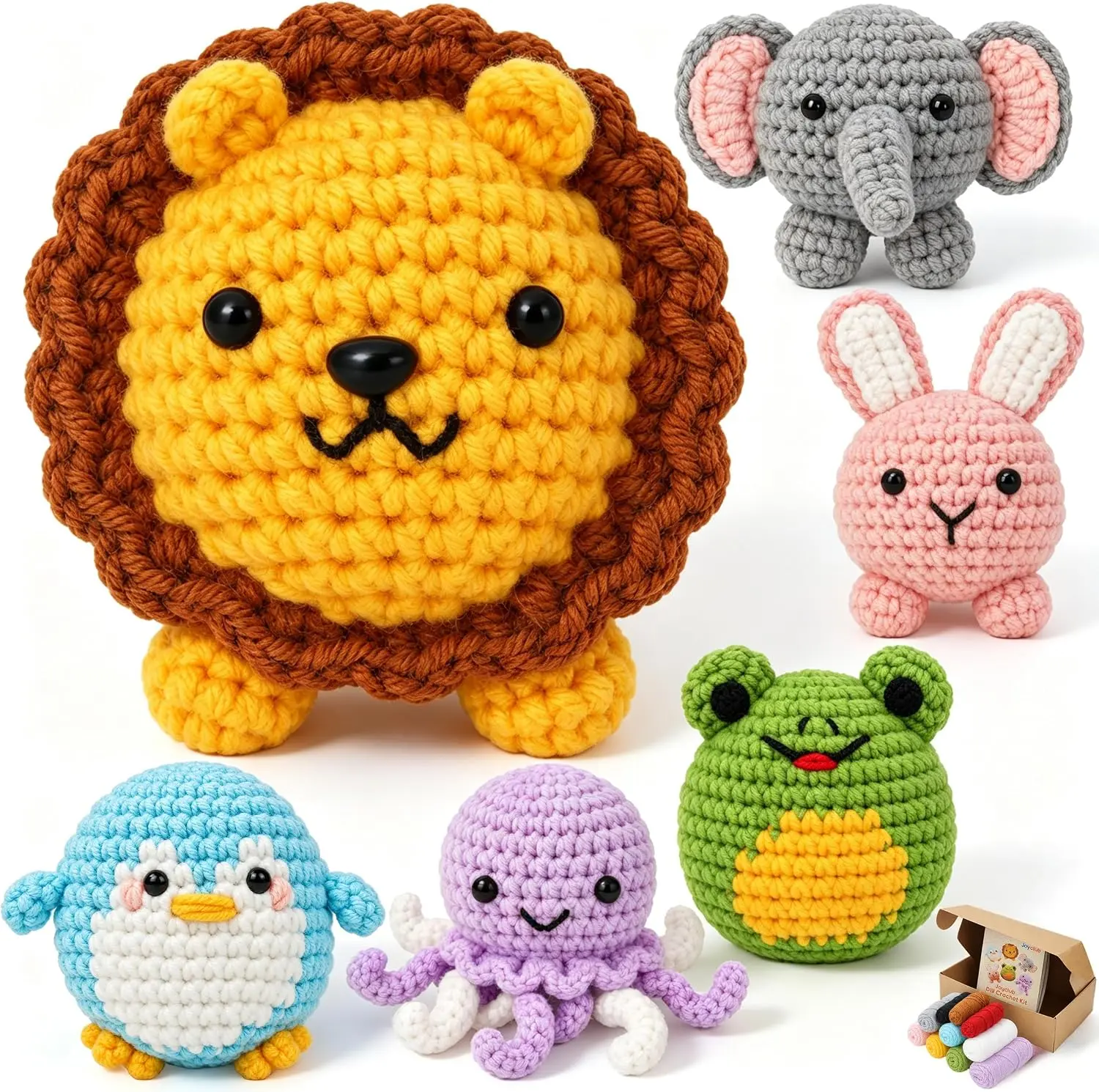 Joyclub Crochet Kit for Beginners 6 Animal Family with Video for Adults
