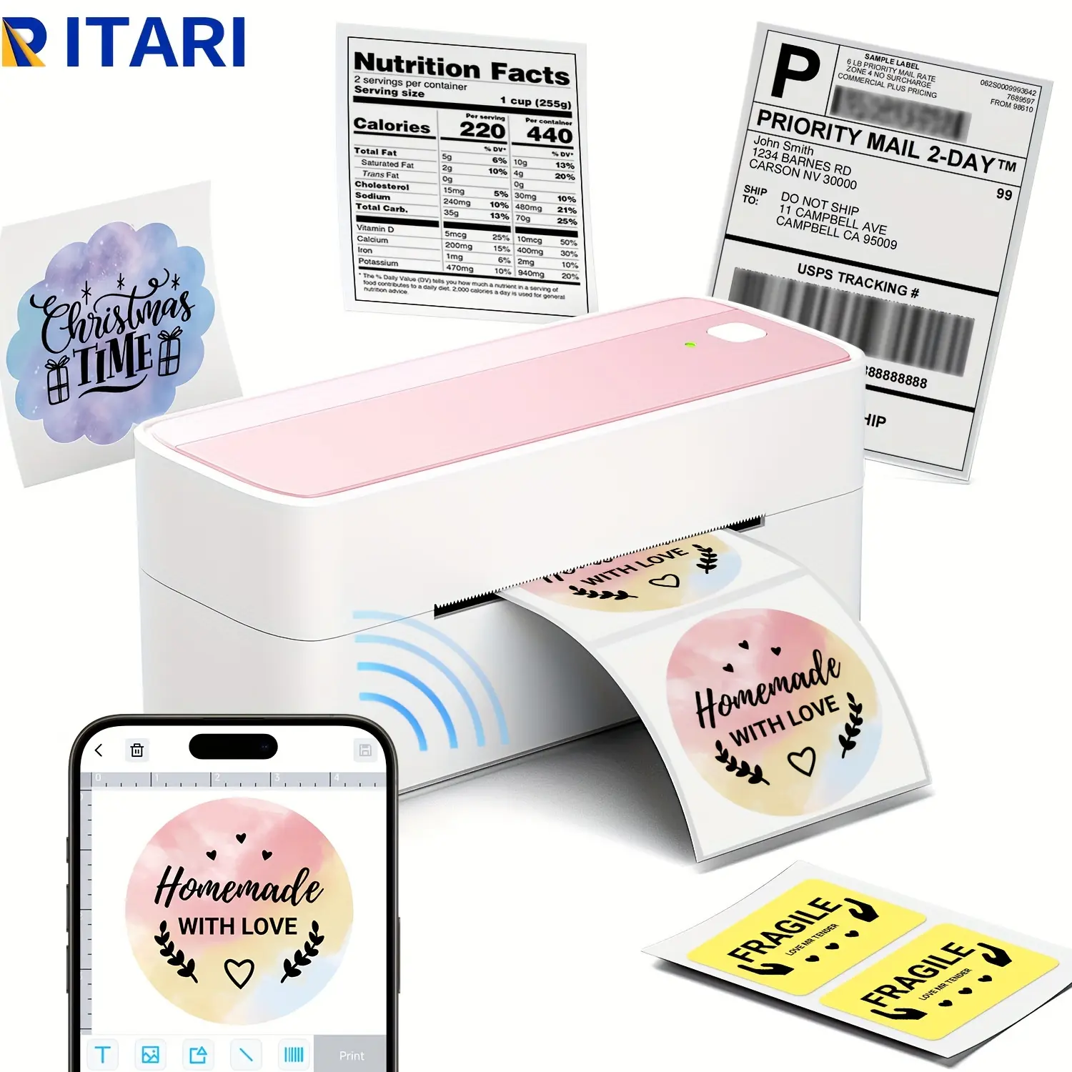 NEW-ITARI PM-241 Wireless Shipping Label Printer For Small Business, Used For Barcode, Email, Address Label, DIY Labels, Etc., Thermal Label Printer Compatible With Phone & Laptop