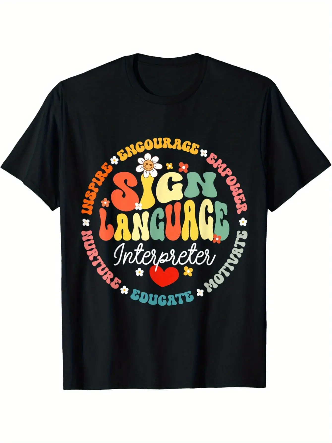 Sign Language ASL Interpreter Teacher School Sign unisex soft cotton short sleeve t shirt, vintage graphic casual tee for men women teens, perfect birthday holiday gift for camping travel gym daily street  wear