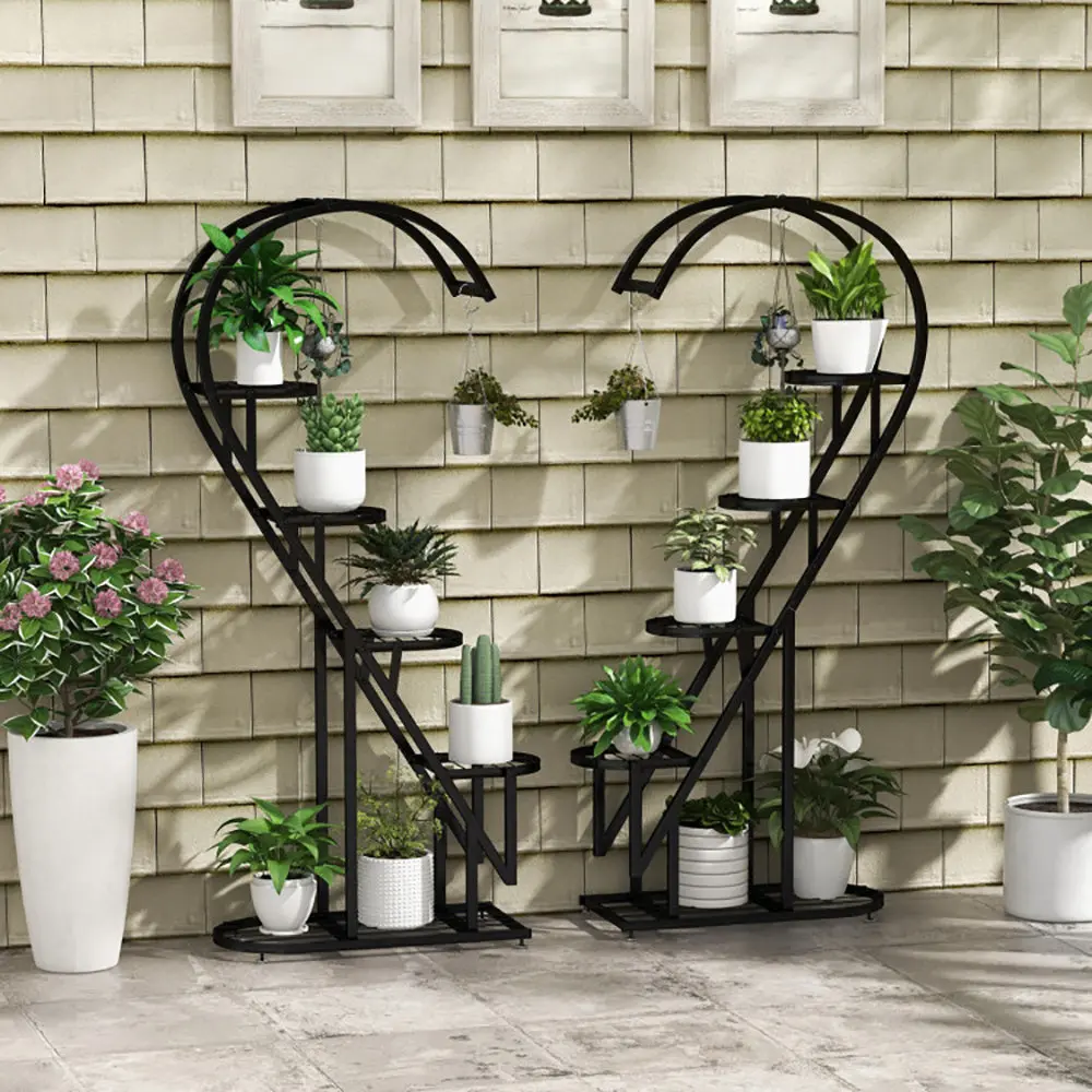 5 Tier Metal Plant Stand With Hanging Hook For Multiple Plants, Heart Shaped garden