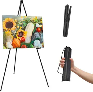 Thickened Easel Stand for Wedding Sign & Poster 63'' Portable Easels for Display Art Easel for Floor Adjustable Metal Easel Stand,Quick Set-Up Tripod Stand, Presentations,Signs,Posters (Black 1PC)