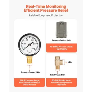 VEVOR 1x 11 Well Pressure Tank Tee Kit, with 40/60PSI Switch, 7-Pieces Pure Brass Pressure Tank Installation Kit for Water Well, Fit Most Tanks with Diameters up to 16 Inches