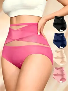 Women's High-Waisted Fitted Mesh Panties Set (4-Pack), High Rise Panties, Soft Breathable Non-Irritating Design, Comfortable All Season Underwear, Underwear Sets, Sizes S-Xxl, High Waisted Panty, Womenswear