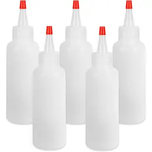 5 count Squeeze Bottles, 4 Oz Plastic Condiment Squeeze Bottles with Red Twist Top Cap, Empty Squeeze Bottles for Sauces, Ketchup, Mustard, Syrup, Oil, Dressings, Travel, Lab, and Crafts