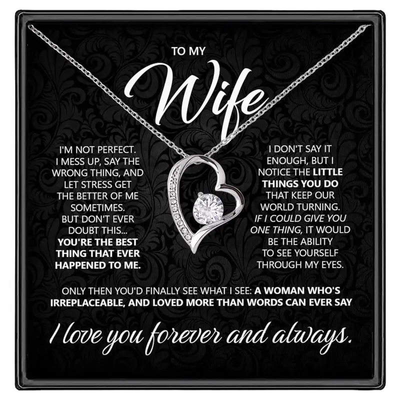 To My Wife Heart Necklace From Husband - Forever Love Necklace For Women With Box - Sentimental Birthday Anniversary Valentine'S Day Her #2 #1755, White Forever Love Necklace Christmas Gifts, Jewelry Gifts, Birthday Gifts