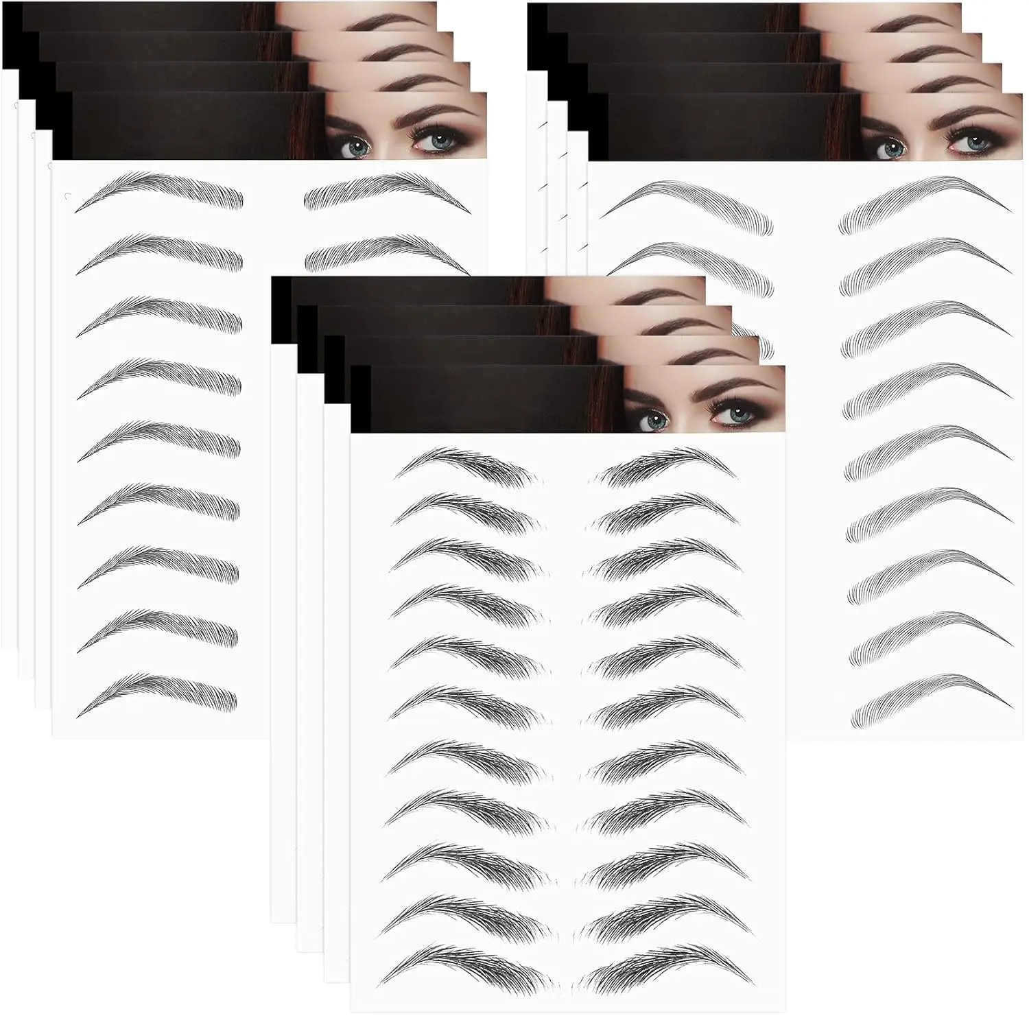 12 Sheets 108 Pairs 4D Hair Like Waterproof Eyebrow Tattoos Stickers Temporary Transfer Brows Decal Peel off Fake Eyebrow Sticker Instant Authentic Brow Decal for Women(Vivid Style) cohesive tattoos
