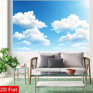2D Flat Banner 1pc, Fresh Blue Sky Cloud Background Cloth, Perfect for Spring Summer Parties, Multi-Size Options, No Power Needed