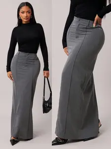 Women's Solid Color Half-Sleeve Dress, Back Split Design, Elegant Casual Wear, Perfect for Daily, Comfortable and Stylish, Fit