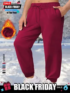 Plus Drawstring Waist Fleece Jogger Pants for Women, Fitness Trousers, Stylish and Comfortable Pocketed Lounge Wear, Perfect for Gym and Casual Outings