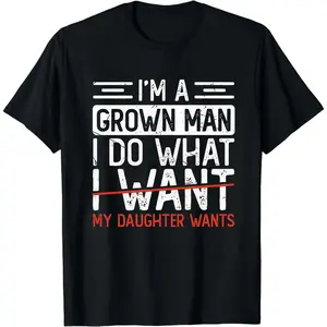 Men's Casual Cotton Fabric Round Neck Funny Dad Graphic T-Shirt - Menswear All-Seasons Top, Grown Man Daughter-Themed Father's Gift