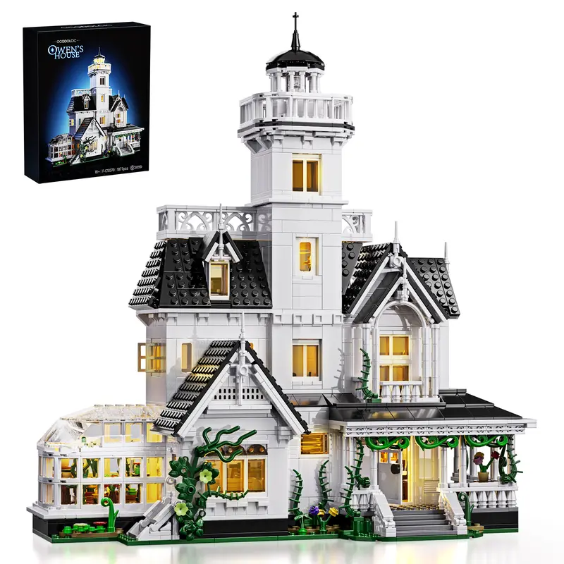 Movie-Inspired White Magic House Brick Set – LED Light-Up DIY Model for Futuristic Decor – Perfect Gift for Halloween & Builders