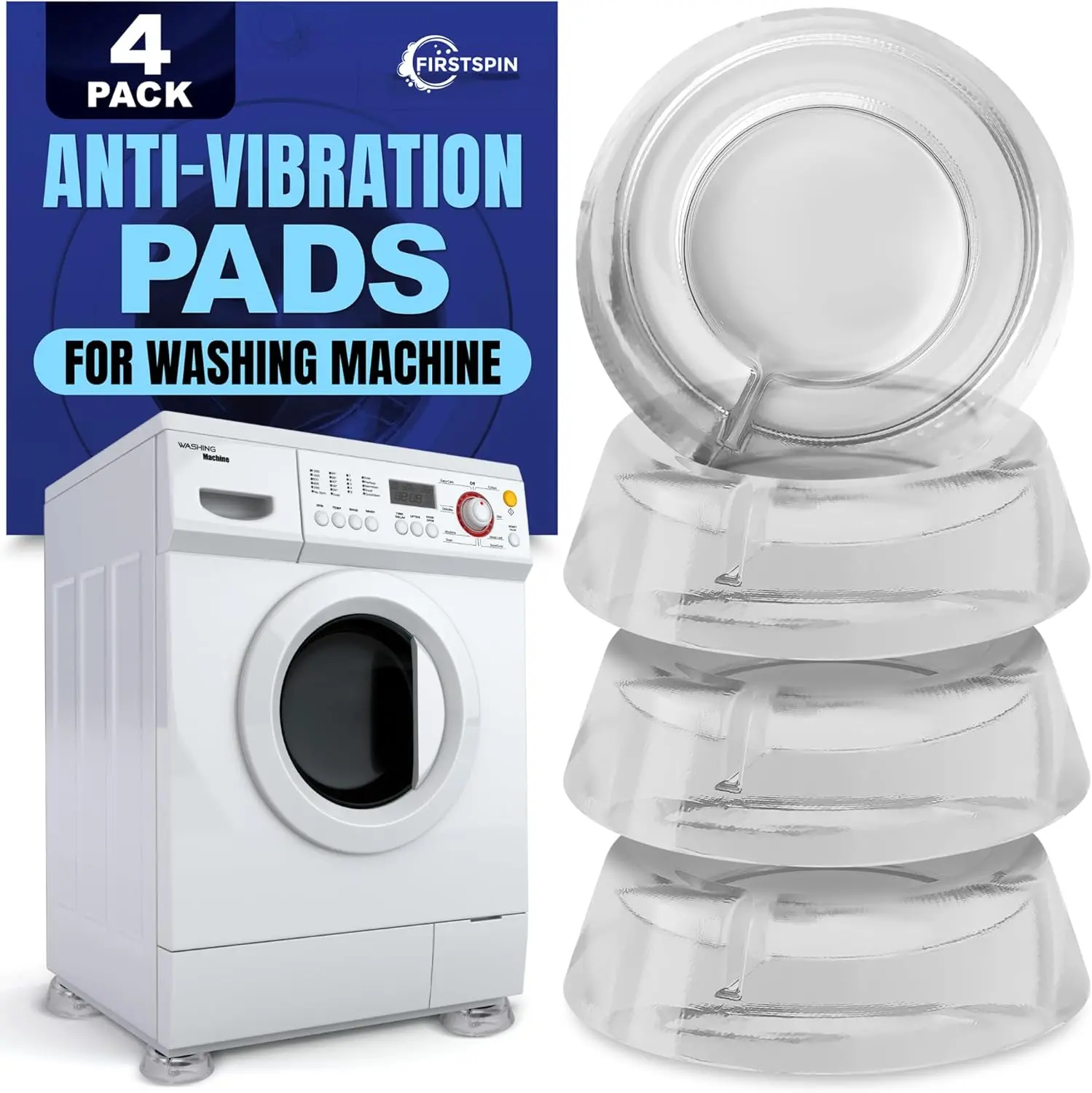 Anti Vibration Pads for Washing Machine - 4-Pack Silicone Stabilizer Pads, Fits Round Base Up to 1.65 in, Reduces Shock and Noise, Household Appliance Accessory