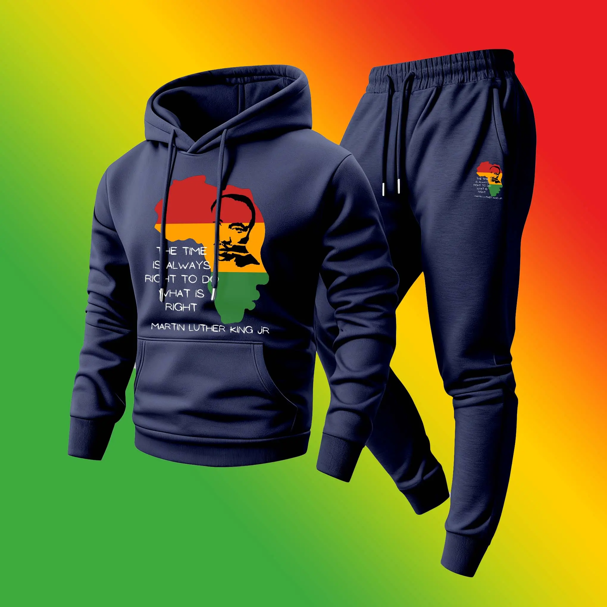 Men's 2-Piece Loose Tracksuit Set - Printed Hoodie & Sweatpants with Drawstring, Breathable Polyester, Long Sleeves, Minimalist, Machine Washable, 2XL