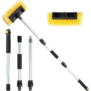 54" Car Wash Brush with Long Handle, Water Flow-Thru Car Washing Brush with Hose Attachment for Car, RV, SUV, Truck, Boat, House Siding and Solar Panels, Yellow