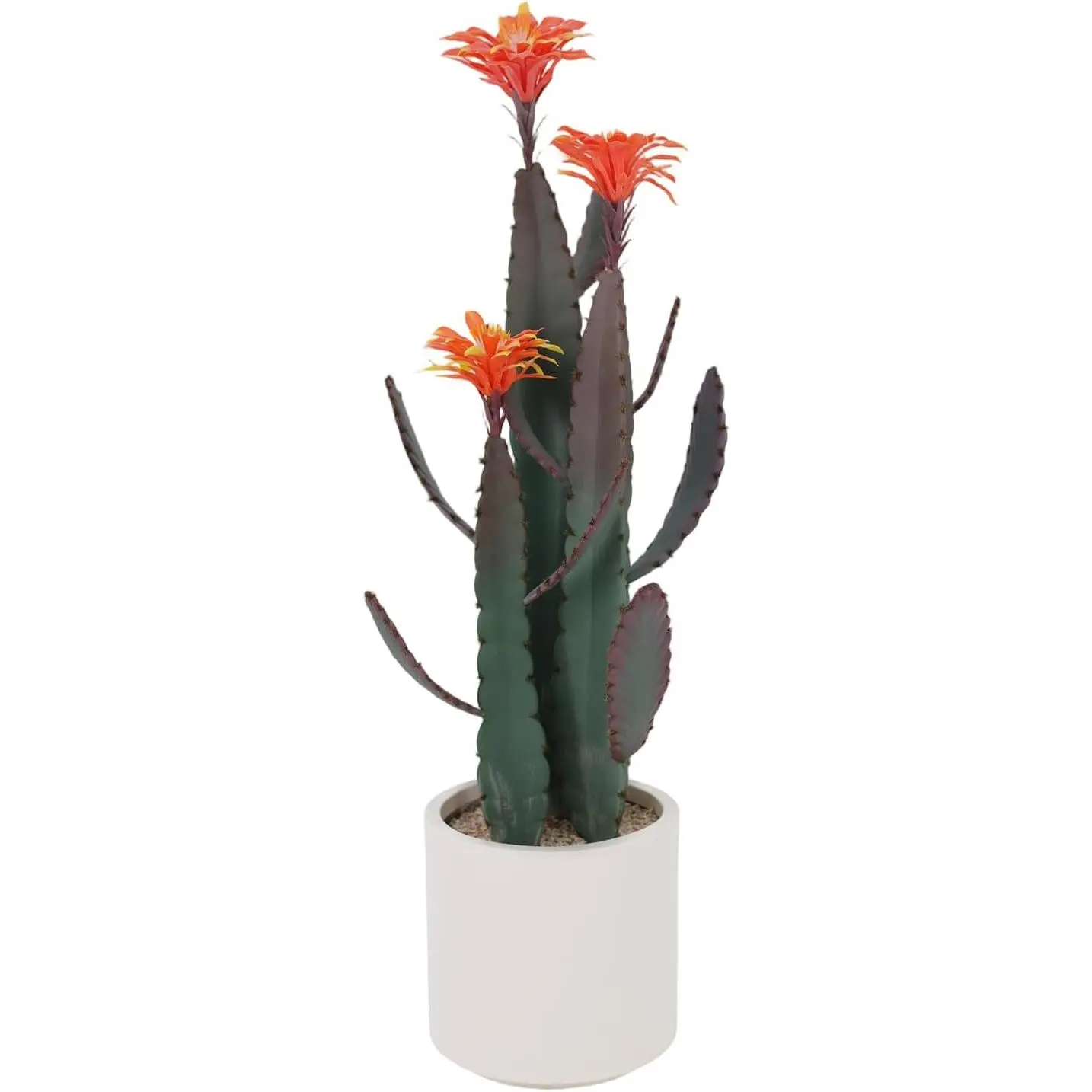 GARVEE Artificial Cactus Plant, Tall UV Resistant Faux Cactus Plant, Realistic Texture Tall Fake Plant, Faux Desert Cacti Plant with Planter,Red&Green