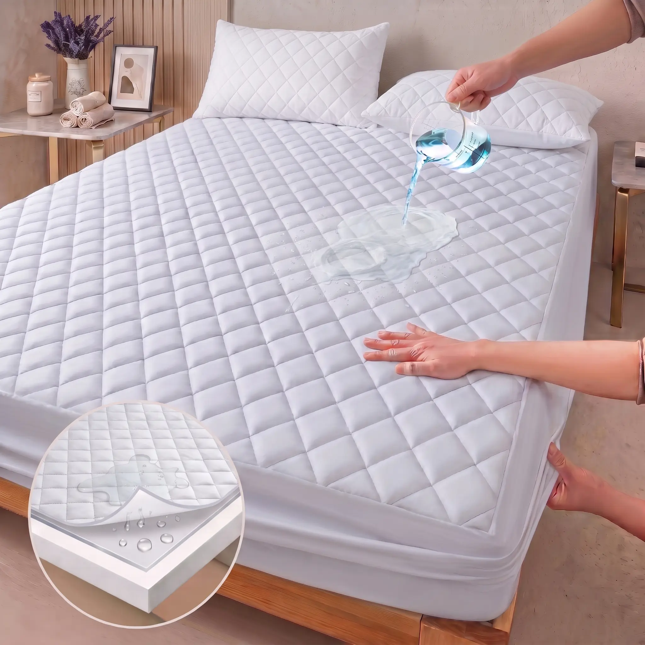 Quilted Waterproof Mattress Protector with Pillowcases – 16" Deep Pocket, Soft & Breathable Microfiber – Machine Washable – Great for Home, Dorm, Hotel – Twin/Full/Queen/King