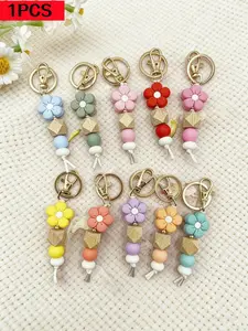 Silicone Floral Beaded Keychain with Daisy Element, Elegant Fresh Decoration Pendant, Perfect Gift for Valentine's Day, Mother's Day, Back-To-School
