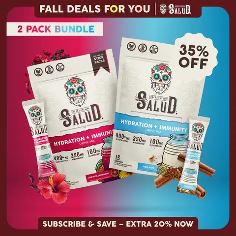 Salud 2-in-1 [Best Sellers Duo] Agua Fresca Drink Mix, Hydration + Immunity, Electrolytes Powder, Agua Fresca Drink Mix, Elderberry, Dairy & Soy Free, Non-GMO, Gluten Free, Vegan, Low Calorie, 1g Sugar (2-Pack, 30 Servings)