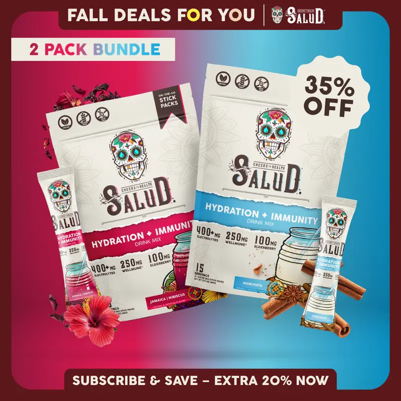 Salud 2-in-1 [Best Sellers Duo] Agua Fresca Drink Mix, Hydration + Immunity, Electrolytes Powder, Agua Fresca Drink Mix, Elderberry, Dairy & Soy Free, Non-GMO, Gluten Free, Vegan, Low Calorie, 1g Sugar (2-Pack, 30 Servings)