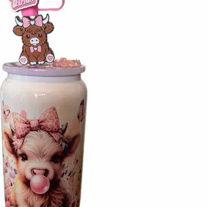 16 oz Cow Tumble with Adorable Cow Design and Pink Bow Accessory for Fun and Stylish Tumbling