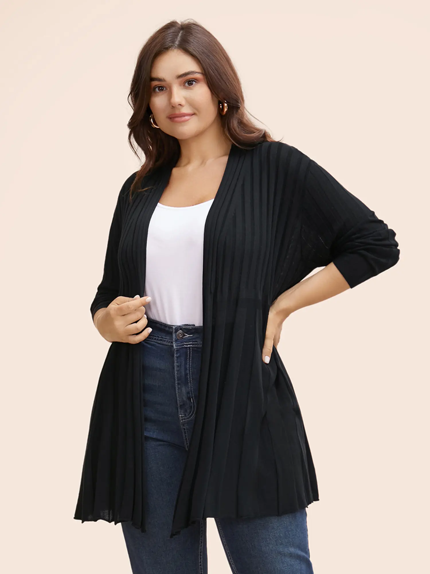 BloomChic Cardigan for Women, Timeless Solid Open Front Tunic, Oversized Long Sleeve with Kimono Collar, Textured Rayon Blend for Casual Wear and Lazy Outfits, Knitwear