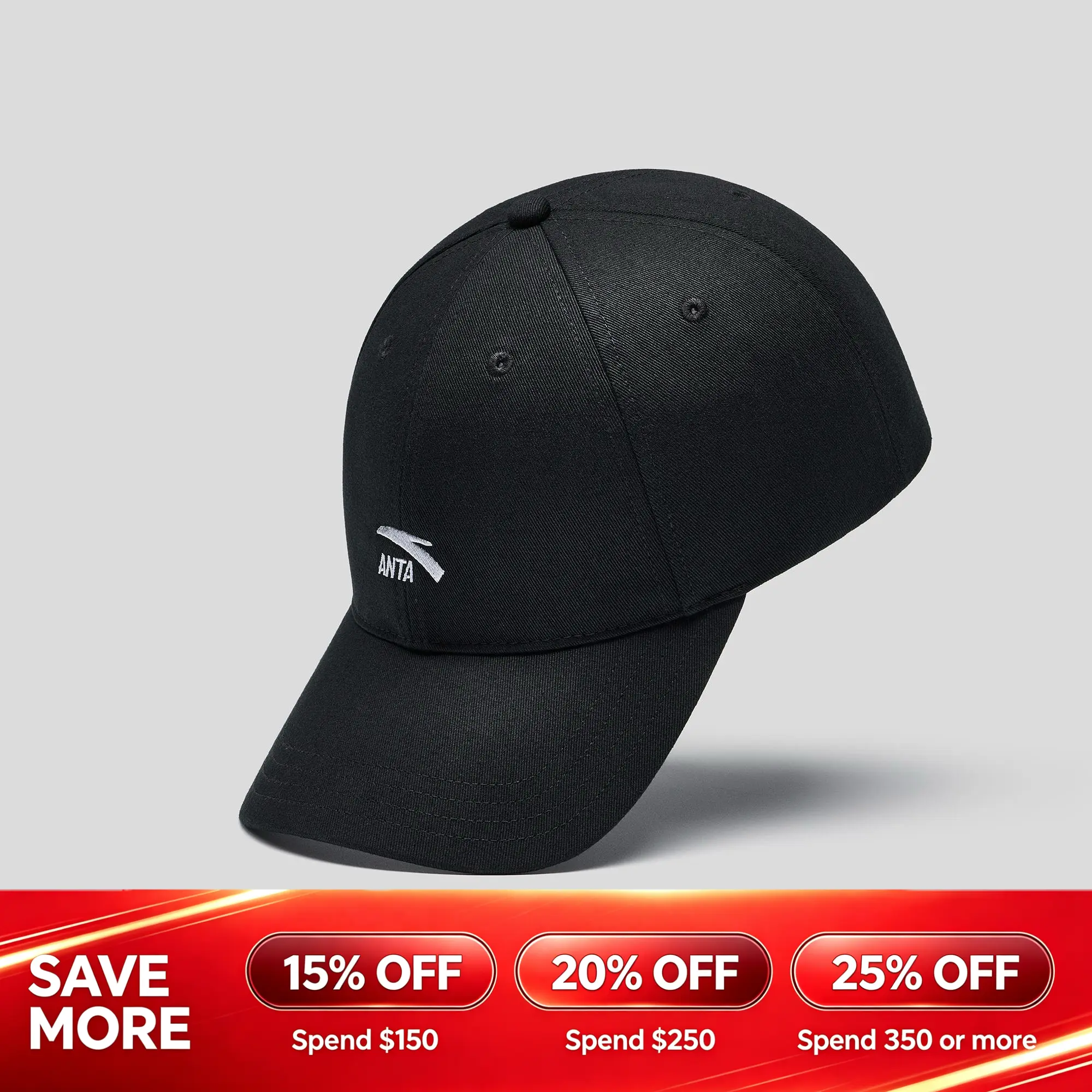 ANTA Baseball Cap Black Fashionable Adjustable Dailywear ANTA Baseball Cap Black Fashionable Adjustable Dailywear