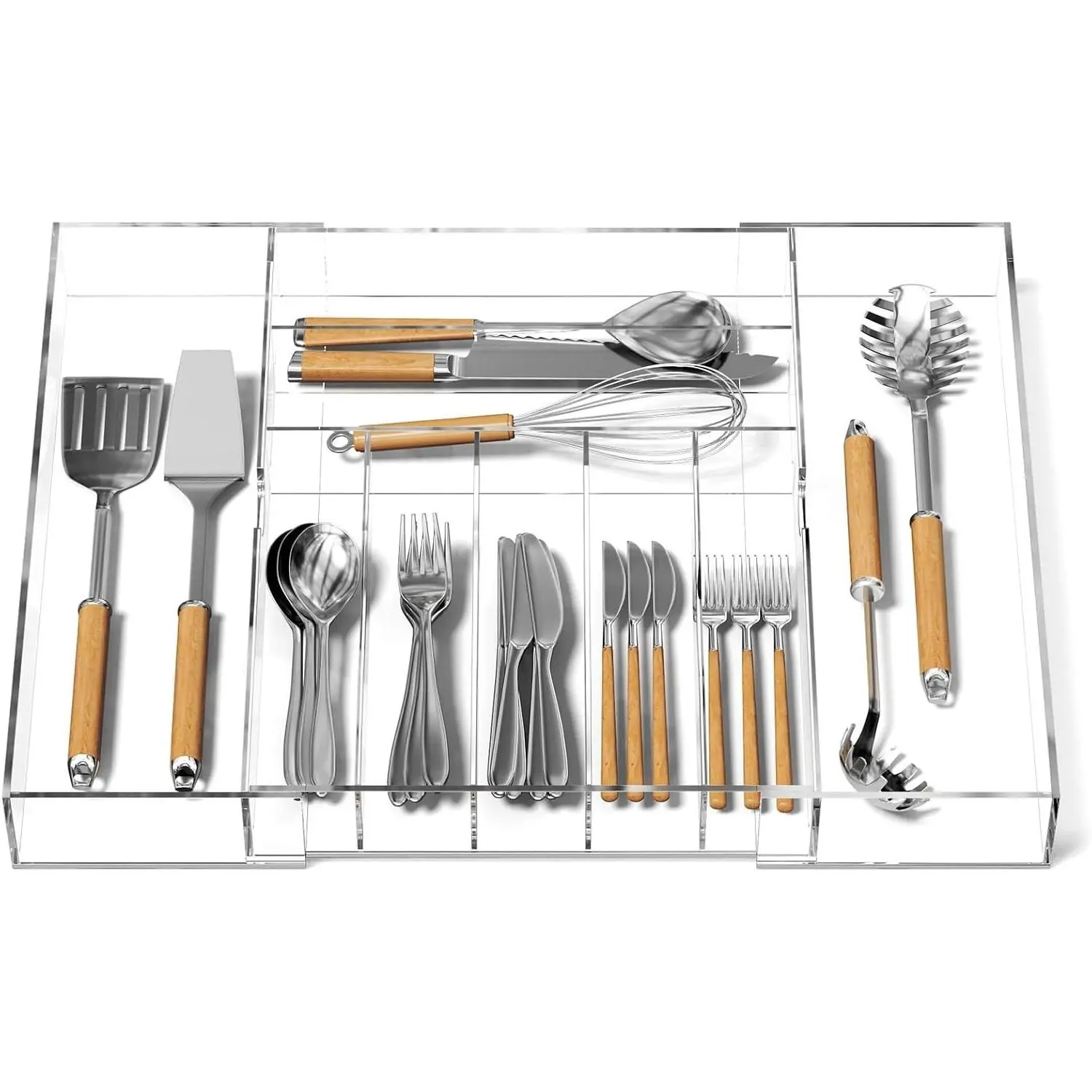 Acrylic Utensil Silverware Tray for Drawer, Clear Cutlery Organizer