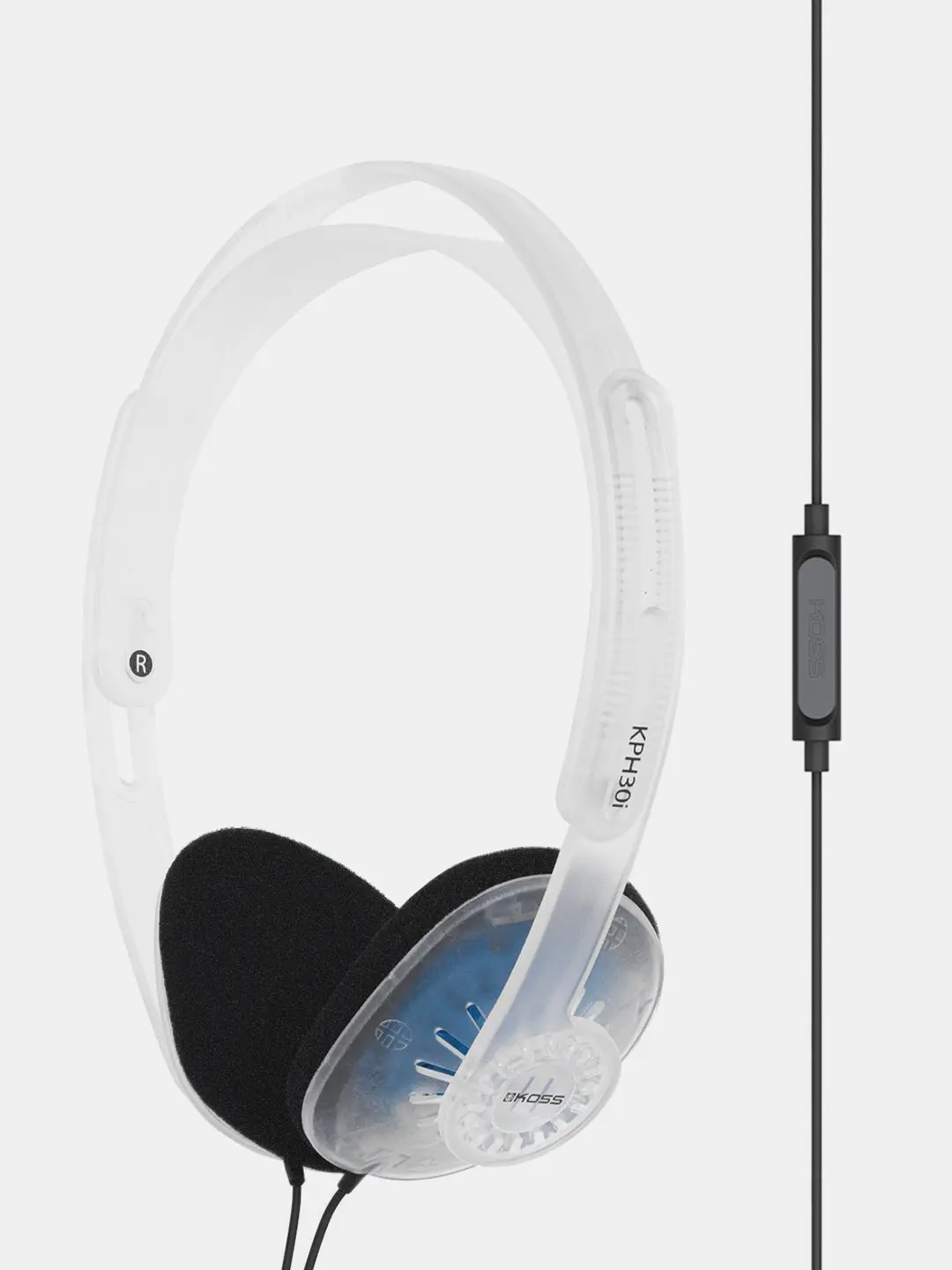 KPH30i Clear Transparent On-Ear Headphone, High-Fidelity, Retro, 90s Style, In-Line Microphone with Audio Remote