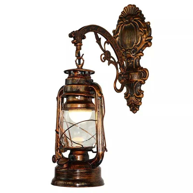 Vintage LED Wall Sconce - Barn Lantern Style, European Antique Coal Oil-Inspired Decorative Wall Lamp, Indoor Decorative Light for Motorcycle Handlebars & Grips Accessories, Restaurant & Bedroom Use