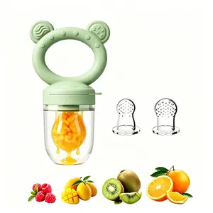 silicone fruit Food feeder with cat ring shape teether Teething, Soothing Weaning, Includes Three Extra Bags S M L Sizes, Perfect for Newborn Healthy Feeding Options